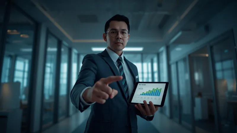 "Analyst reviewing Plug Power’s Q2 2025 financial charts on a tablet in an office setting."