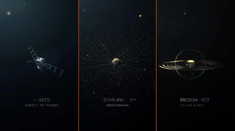 "Comparison chart of AST SpaceMobile vs Starlink vs Iridium satellite services"