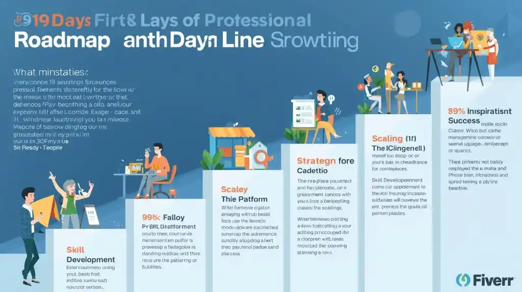A roadmap showing a freelancer’s growth over 90 days: niche setup, client outreach, and scaling on freelance platforms.