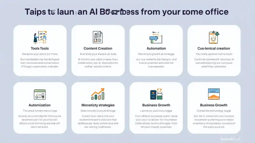 Step-by-step infographic showing how to start an AI-based business from home