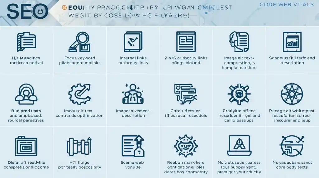 “On-page SEO checklist for ChatGPT-assisted blog posts: headings, keywords, links, images, meta, schema, CWV.”