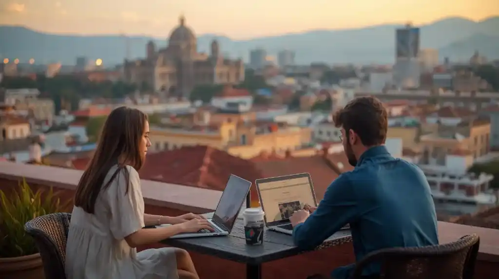 Rooftop coworking in Mexico City 2025
with nomads and skyline
digital nomad destinations 2025