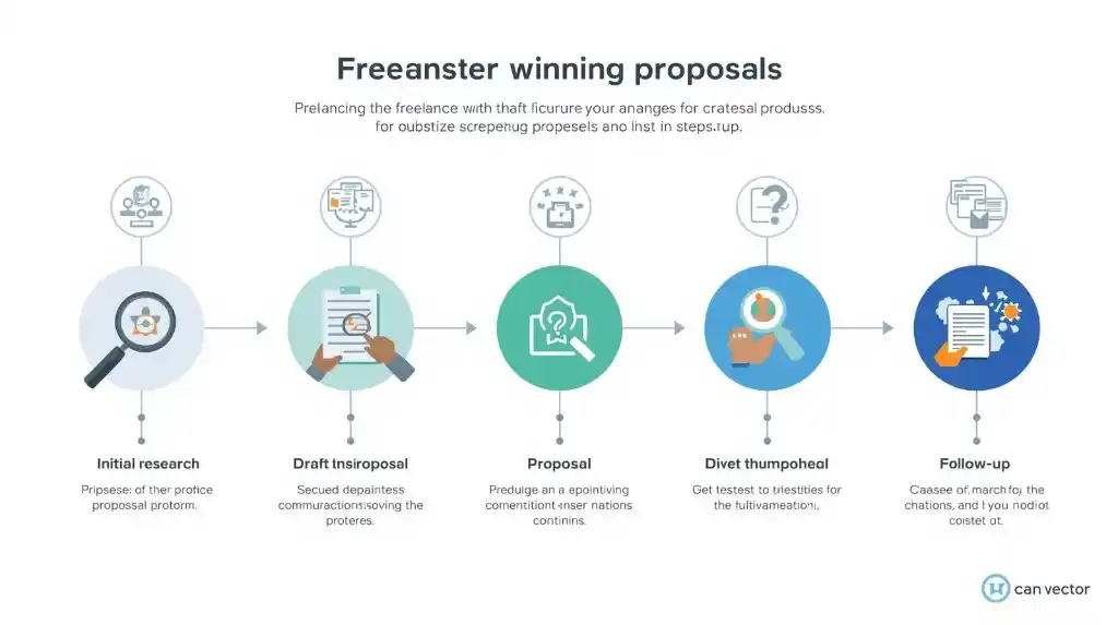 A four-step flowchart showing the freelance proposal process from brief to micro-milestones and follow-up.