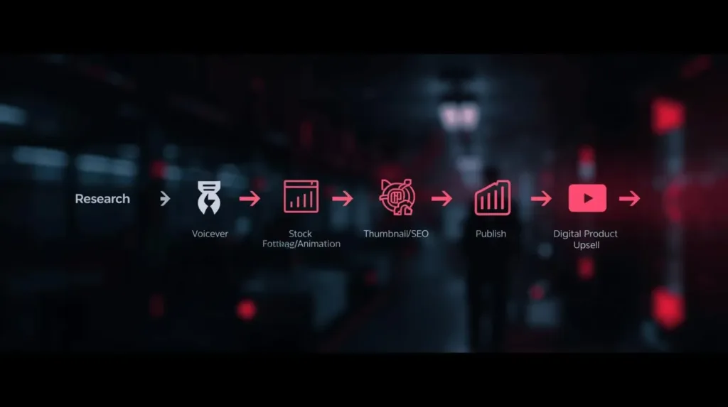 Workflow for faceless YouTube automation with affiliate and product monetization