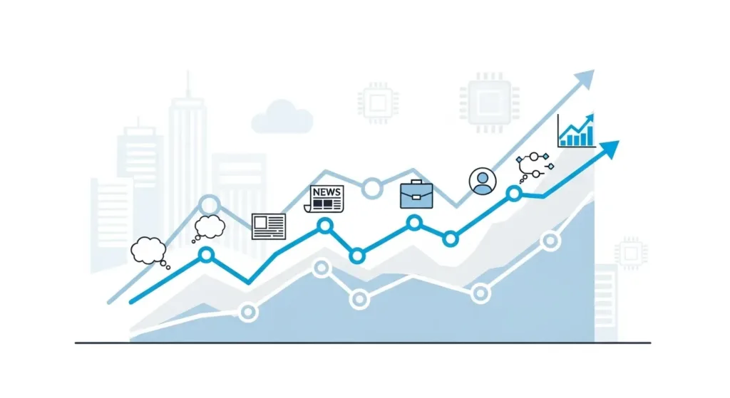 Minimal infographic showing rising AI interest in the USA with cloud and chip icons