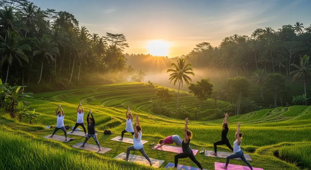 “Bali travel 2025 — rice terraces and yoga retreats symbolizing Indonesia tourism 2025.”