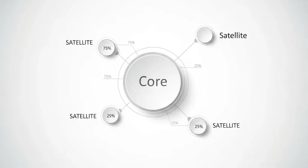 Diagram showing a low-cost core portfolio with small AI-driven satellite positions