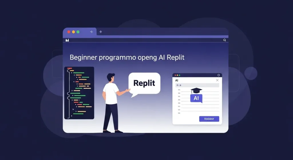 Beginner programmer exploring Replit with AI guidance, capturing the learning-friendly entry point of vibe coding.