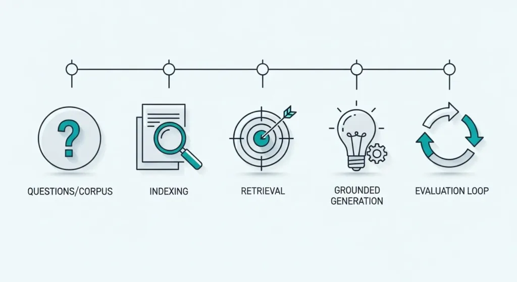 “Five-step timeline illustrating how to set up a basic RAG workflow.”