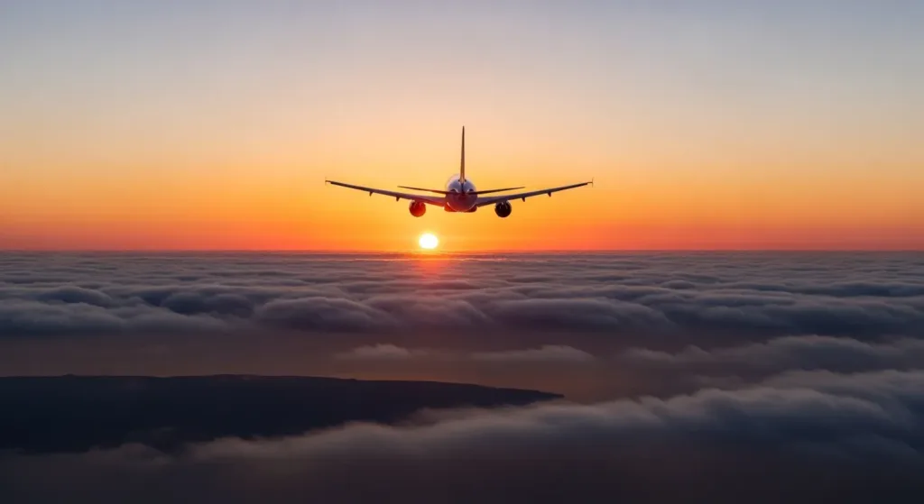 “Sunrise flight representing the future of world travel destinations 2025 and meaningful journeys.”