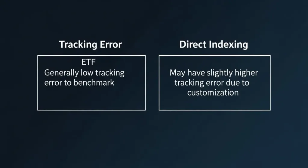 “Comparison table of ETFs versus direct indexing across tax efficiency, complexity, costs, and control.”