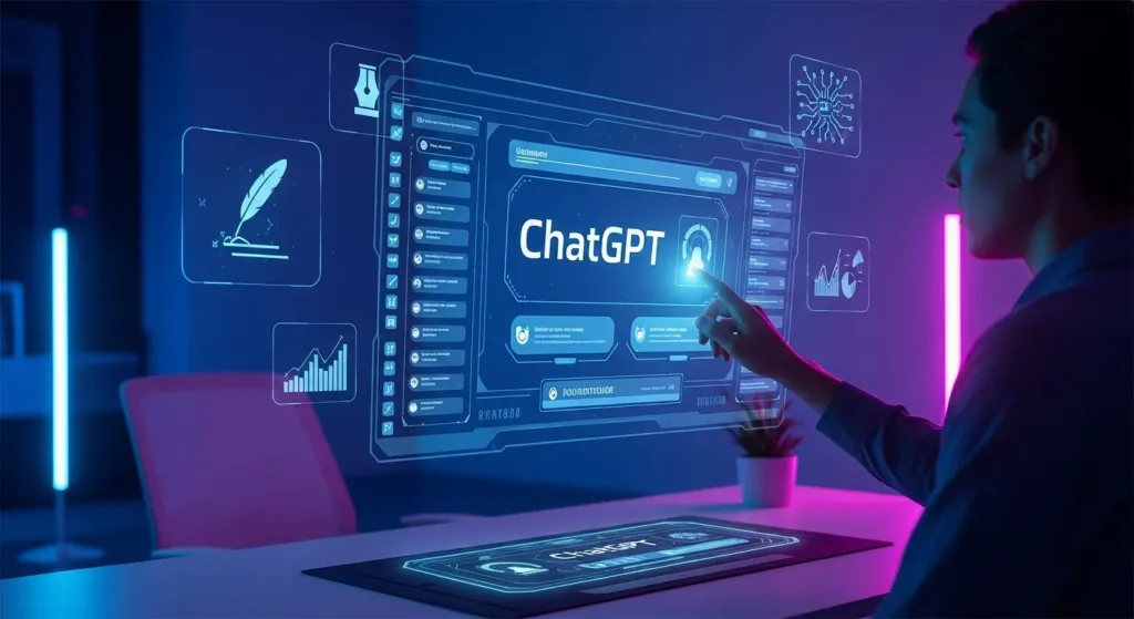 ChatGPT review 2025 – using ChatGPT in a futuristic workspace