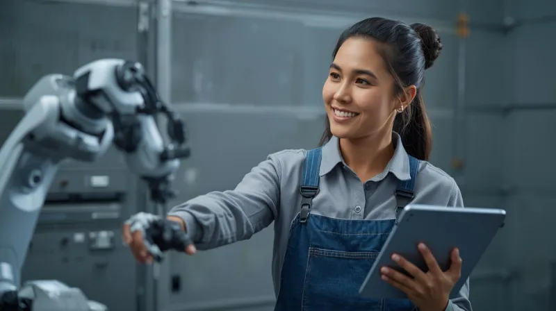 A confident worker adapting to AI tools in the evolving labor market.