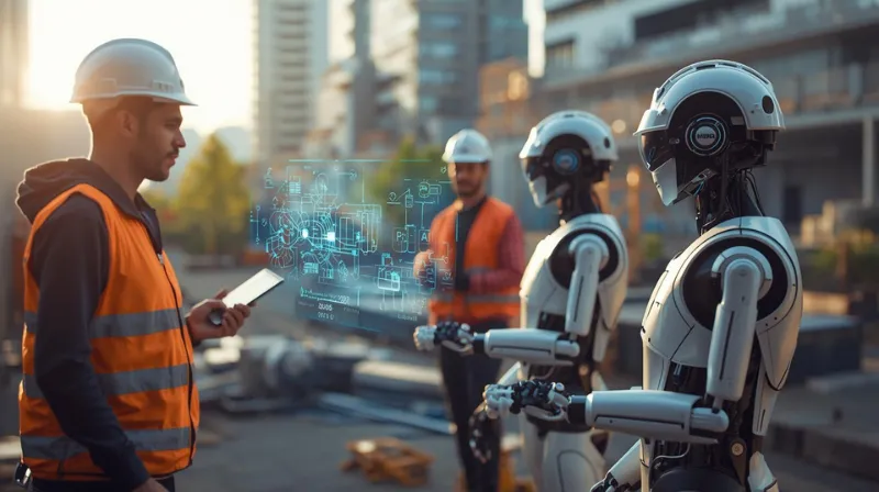 A vision of blue-collar jobs enhanced by AI in the year 2030.