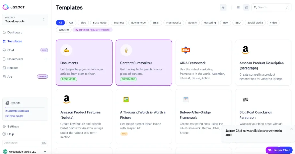 Jasper AI review showing content repetition and editing interface