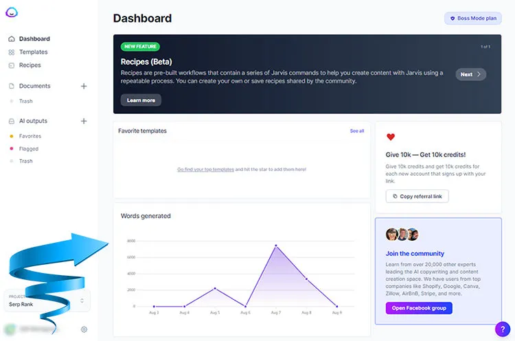 Jasper AI review 2025 dashboard overview showing user interface